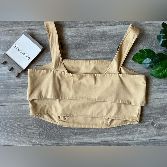 Anthropologie Eva Franco khakiTrench Buttoned Blouse with Straps Petite crop 20W - Picture 9 of 12